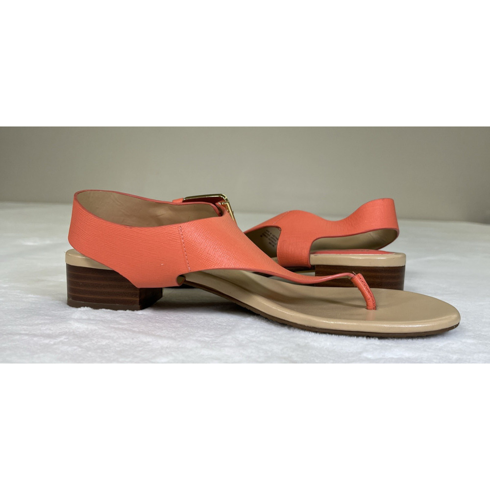 2pr Michael Kors London Thong Sandals TStrap Low Heel Leather Sz. 8 Blue & Coral - Picture 4 of 16